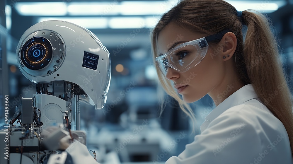 Leinwandbilder Ai engineering female stem engineer using artificial intelligence to design micro electronics in the lab : Generative AI