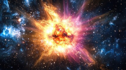 Fototapeta premium Close-up of a distant supernova explosion with intense light and color