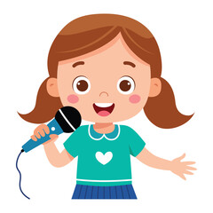 Cute little girl singing a song with a microphone Vector
