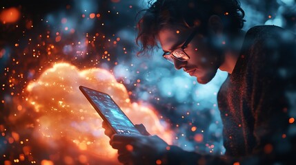 Digital technology cloud computing concept Software engineer using mobile smart phone and laptop computer with global network connection Technology innovative and communication concept : Generative AI