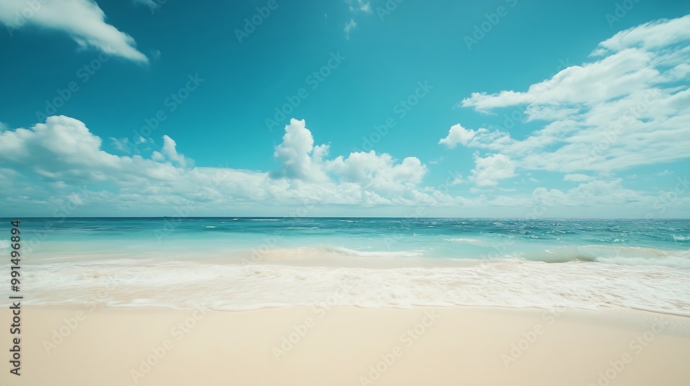 Aufkleber empty tropical beach background horizon with sky and white sand : generative ai