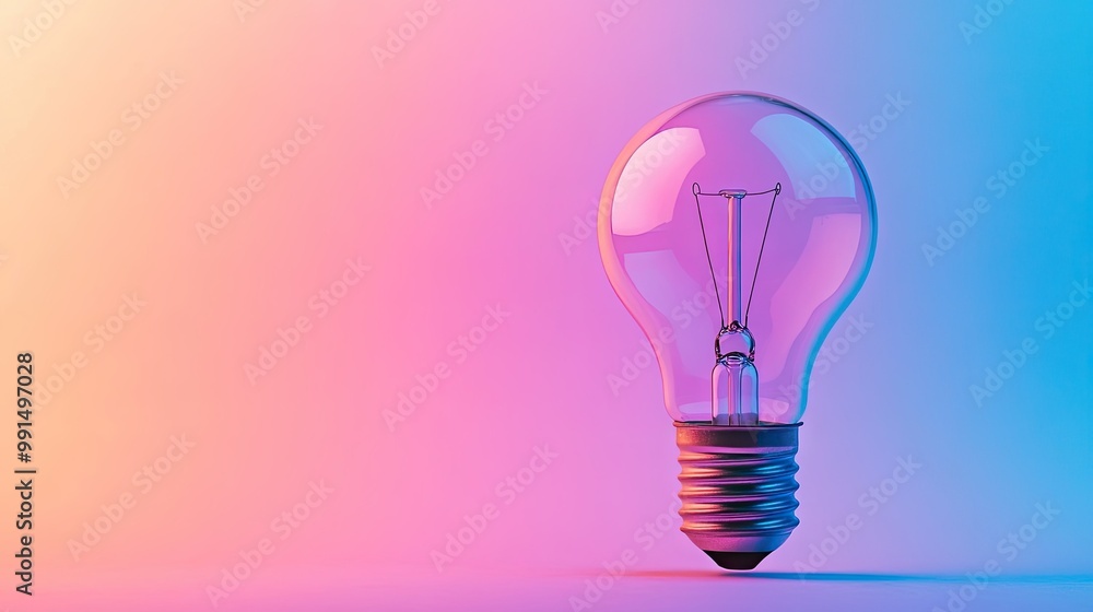 Poster close-up of a light bulb with a gradient background, leaving the top half of the image clear for tex