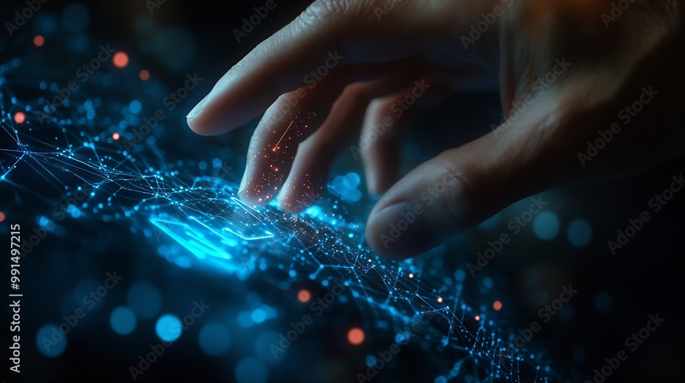 Leinwandbilder businessman hand touching of digital data network transformation for next generation technology on c