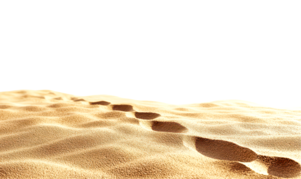 Footprints in soft sand create a serene landscape isolate on transparent background, png, cutout