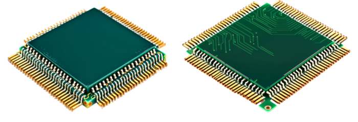 High-quality image of electronic microchips showcasing intricate circuitry isolate on transparent background, png, cutout