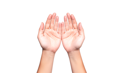 Open hands in a welcoming gesture, symbolizing kindness, isolate on transparent background, png, cutout