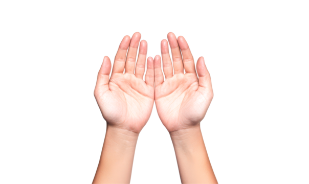 Open hands in a welcoming gesture, symbolizing kindness, isolate on transparent background, png, cutout