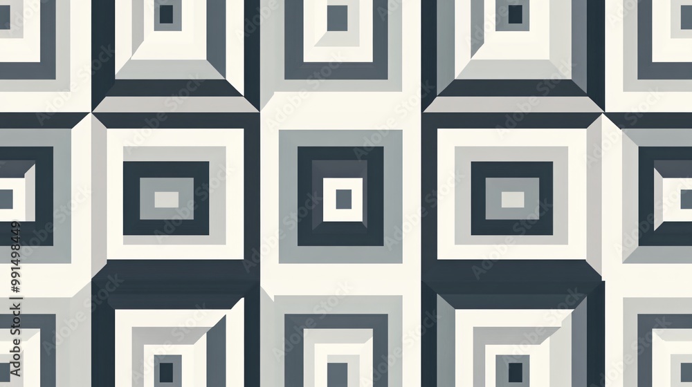 Aufkleber abstract geometric pattern with receding squares in shades of gray.