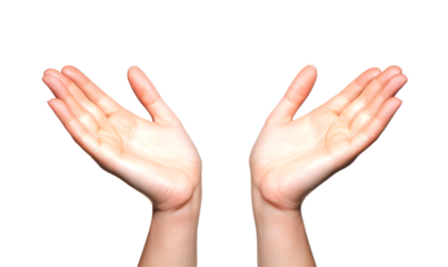 Two open hands extended outward, symbolizing greeting, offering, isolate on transparent background, png, cutout