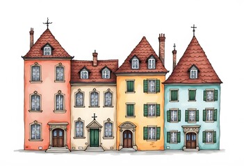 Obraz premium Set of houses. Watercolor hand painted illustration 