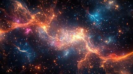 Obraz premium Illustrate a grid of abstract stellar coordinates, with bright, interconnected points of light forming a cosmic map.