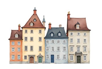 Set of houses. Watercolor hand painted illustration
