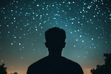 silhouette of a man looking at the starry sky