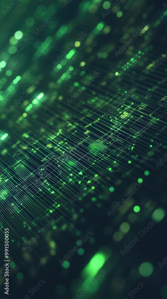Aufkleber vibrant green abstract background with glowing particles and intersecting lines, perfect for technol