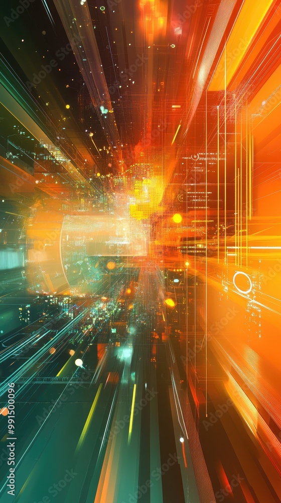 Poster vibrant abstract background showcasing dynamic lines and glowing particles, perfect for technology a