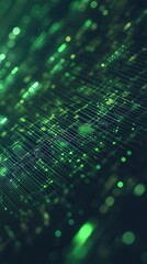 Vibrant green abstract background with glowing particles and intersecting lines, perfect for technology and digital themes.