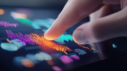 The digital ad marketplace visualized, where a user selects tailored ads from an interactive, data-rich interface.