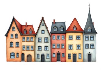 Fototapeta premium Set of houses. Watercolor hand painted illustration 