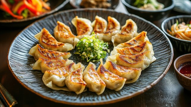 Japanese Gyoza with Crispy Edges and Savory Beef Filling 