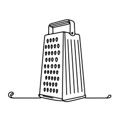 A grater is shown in a black and white drawing. The grater is sitting on a white background
