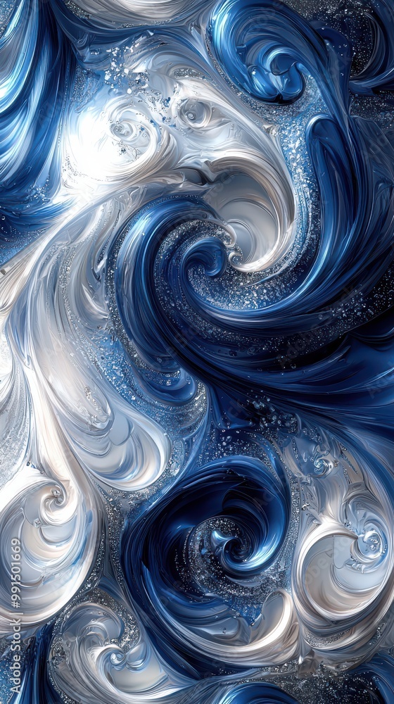 Poster abstract background with swirling blue and white patterns creating a dynamic and mesmerizing visual 