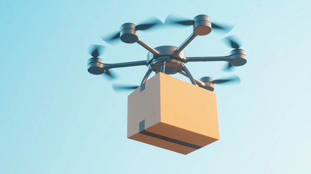 A futuristic delivery drone dropping off a parcel, highlighting the convenience and speed of autonomous delivery systems.