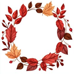 Fototapeta premium Colorful autumn leaf wreath on a white isolated background.