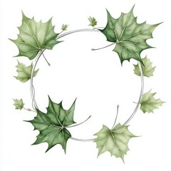 Naklejka premium Circular wreath of vibrant green leaves on a white isolated background.