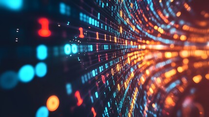 Abstract Binary Code with Blue and Orange Lights