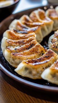 Japanese Gyoza with Crispy Edges and Savory Beef Filling 