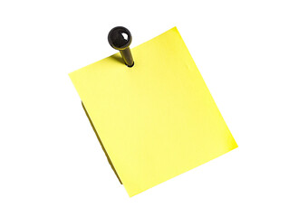 a yellow post-it note with a black nail stuck in it