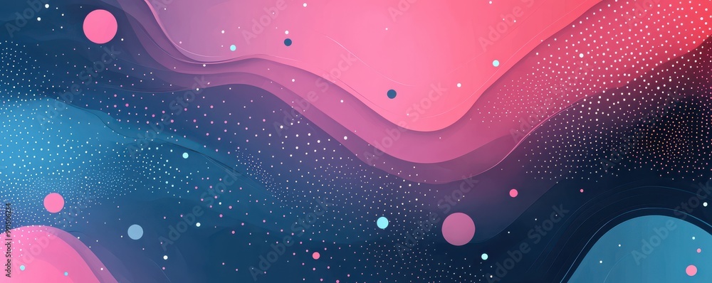 Poster abstract background featuring flowing pink and blue colors with wave patterns and dotted textures
