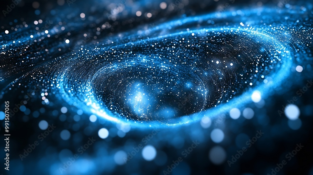 Aufkleber Abstract digital wave Blue circular shape on the background Futuristic point wave Big data 3D rendering : Generative AI