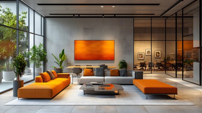 Modern coworking office with collaborative workspaces and sleek design