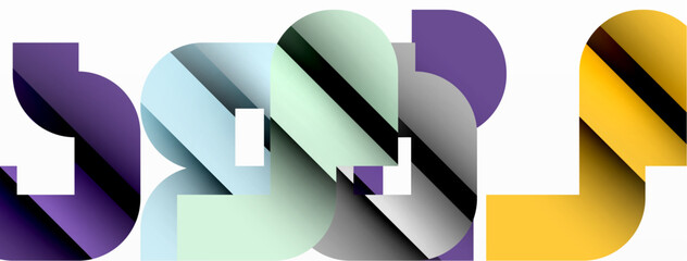 Colorful curve geometric shapes on white