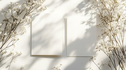 Two wedding invitation cards mockup front and back sides blank card mock up with stylish decor : Generative AI