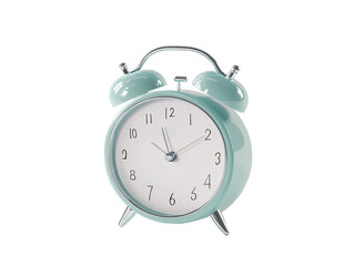 a blue alarm clock with two bells