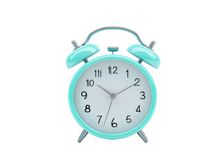 a blue alarm clock with bells