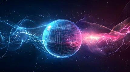 Digital Globe with Abstract Lines and Glowing Particles