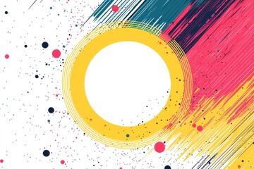 Fototapeta premium Abstract colorful circular background with dynamic brush strokes and vibrant splashes, featuring a central yellow circle on a bright composition