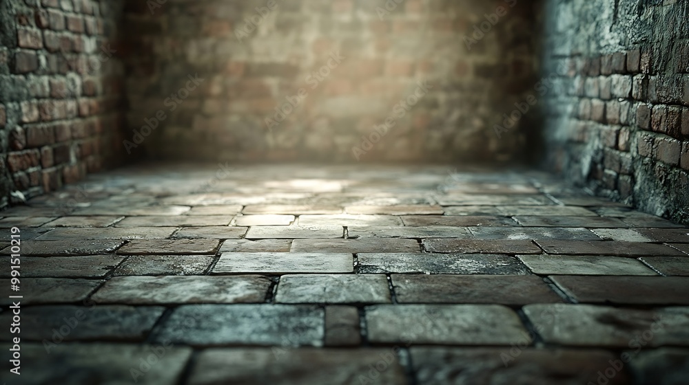 Aufkleber empty brick floor and architectural frame landscape : generative ai