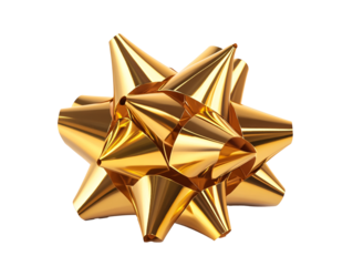 a gold bow with a white background