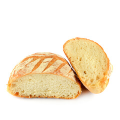slice of fresh white wheat bread, isolated on white background. Free space for text.