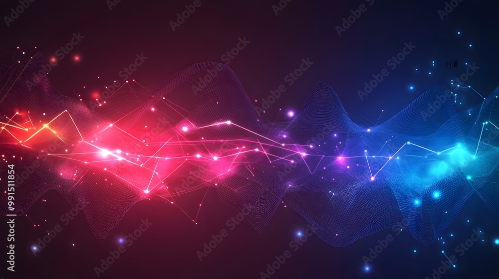 Poster abstract digital wave pattern with glowing lines and points