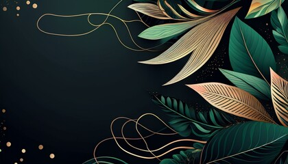 Chic black friday promotion banner showcasing botanical elements, incorporating verdant foliage, seed motifs, angular figures, and flowing lines. Elegant eco-friendly campaign for nature-themed offers