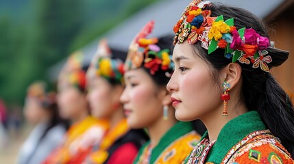 Fototapeta premium Mountain village festival with people in traditional attire, Village Festival, Cultural heritage