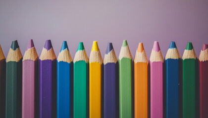 different shade of colour pencil in a row close up shot generated by AI