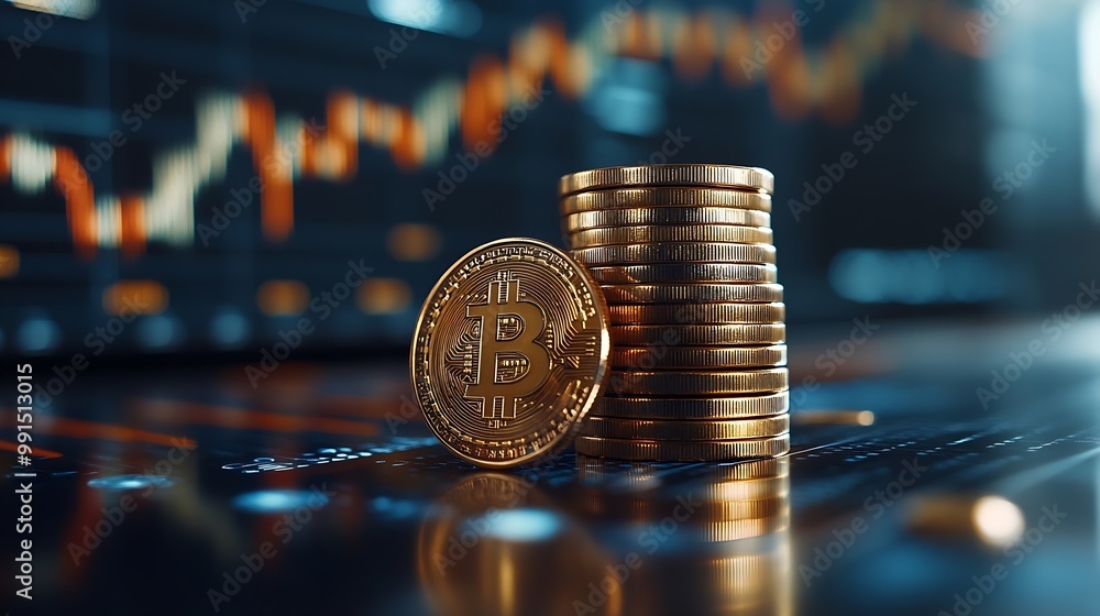 Leinwandbilder Stack of coin with trading graph financial investment concept : Generative AI