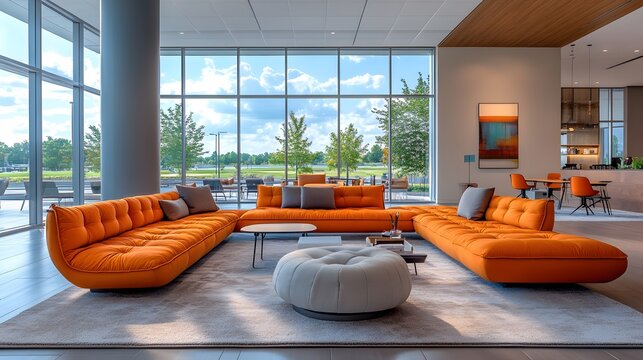 Modern open office with collaborative work areas and sleek furniture