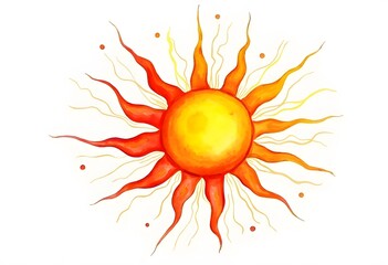 Watercolor sun isolated on white background
